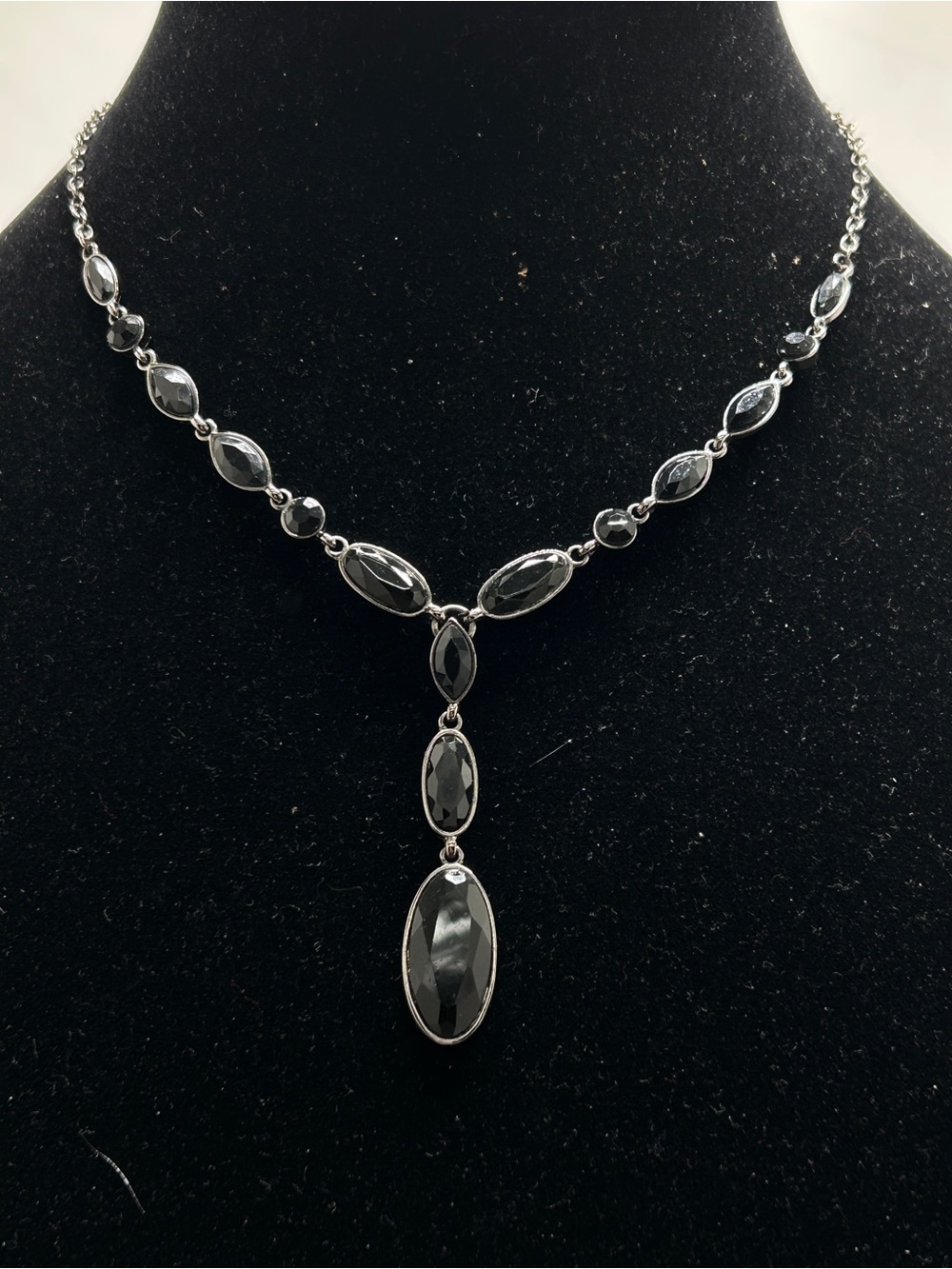 Carolina Herrera Gunmetal And Black Crystal Drop Short Necklace